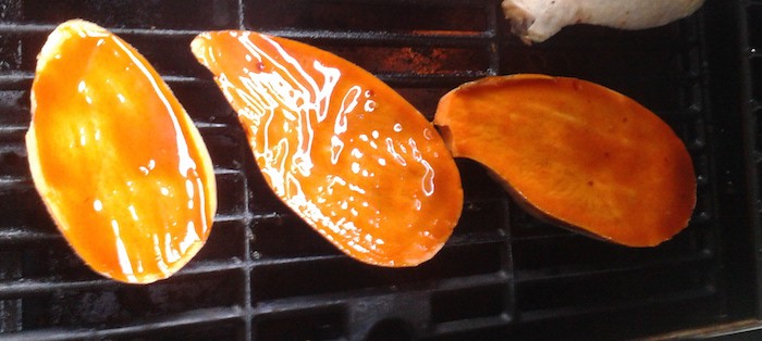 Grilling Korean sweet potato steaks