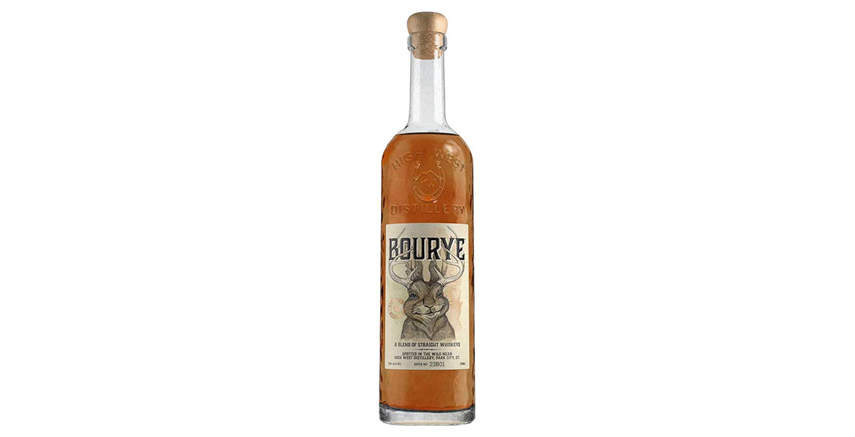 A bottle of Bourye, a blend of straight bourbon and straight rye whiskies. 
