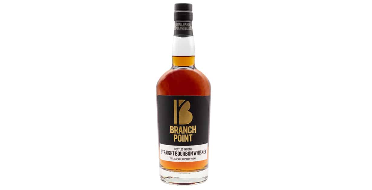 The new Branch Point Distillery Bottled-In-Bond Bourbon whiskey is a glass bottle. 