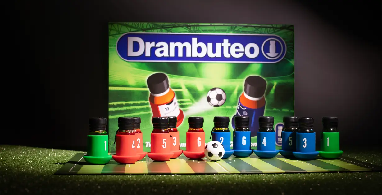 Drambuteo: Whisky Tasting Set Meets Subbuteo Tabletop Soccer
