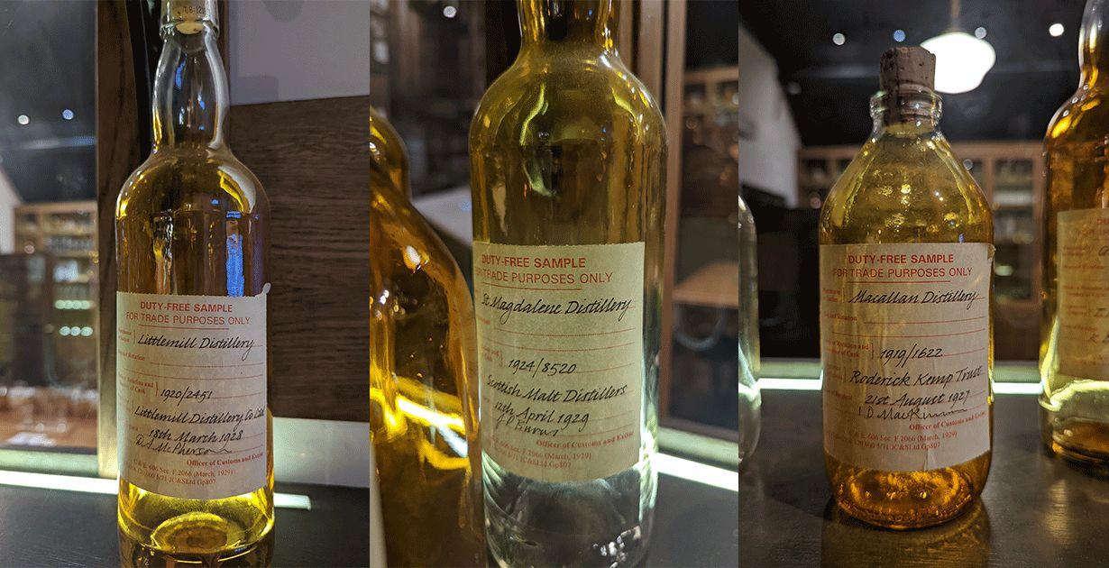 Some of the bottles on display at the replica blending room at Dewar’s Aberfeldy Distillery. Photo: Beth Squires / The Whiskey Wash